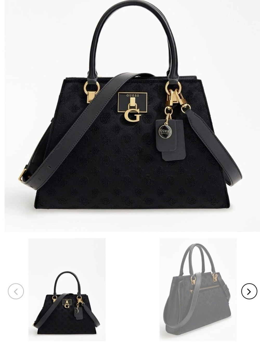 GUESS Black Logo-Embossed Top-Handle Satchel with Gold Hardware